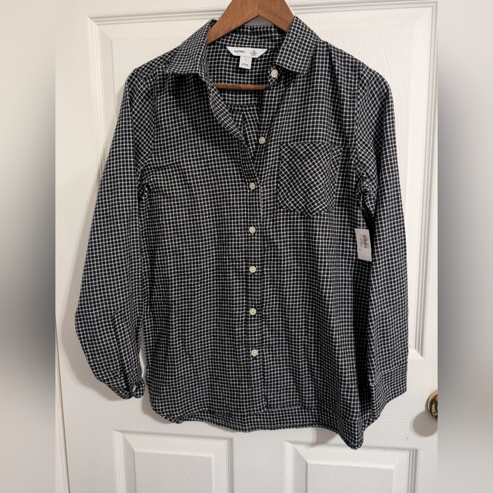 New Old Navy Womens Top Black White Button Long Sleeve The Classic Shirt Small